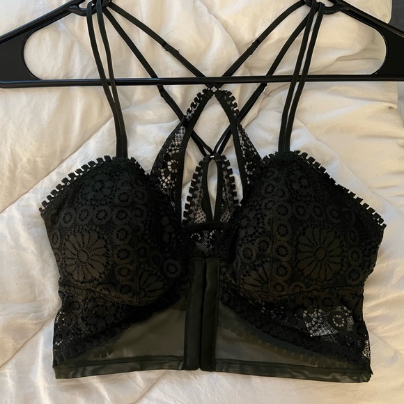 ⭐️ AERIE Dark Green Joy Lace Padded Longline Bralette - Picture 2 of 5